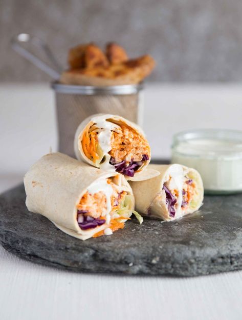 Shredded Chicken Wraps, Buffalo Shredded Chicken, Buffalo Chicken Wrap Recipe, Tangy Coleslaw, Buffalo Chicken Wrap, Crispy Chicken Wraps, Bbq Chicken Wraps, Shredded Buffalo Chicken, Make Shredded Chicken