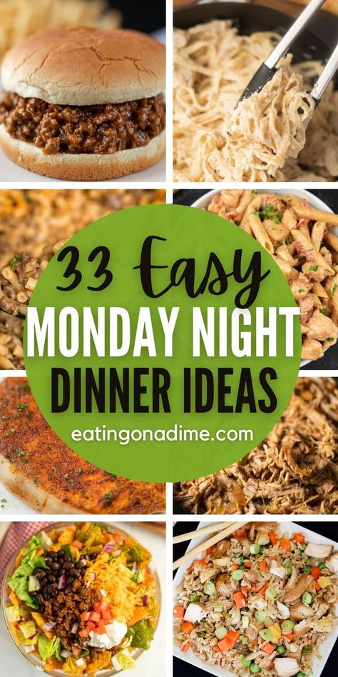 Everyone will enjoy these amazing and easy Monday night dinner ideas. These quick dinner recipes are perfect for a casual family night. 33 easy recipes that everyone will love. These are the best family friendly recipes that everyone will love.  #eatingonadime #easydinners #mondaynightdinners #easyrecipes Work Night Dinners, Easy Monday Night Dinner, Monday Night Dinner Ideas, Monday Night Dinner, Woman Braids, Cheap Family Meals, Lazy Dinners, Fast Dinner, Family Friendly Recipes