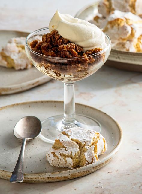 Coffee Granita With Whipped Cream & Ricciarelli - Cuisine Magazine - From New Zealand to the World Granita Plated Dessert, Modern Desserts, Froyo Recipe, Coffee Granita, Dinner Biscuit, Dessert Restaurant, Fine Dining Desserts, Desserts In A Glass, Plated Dessert