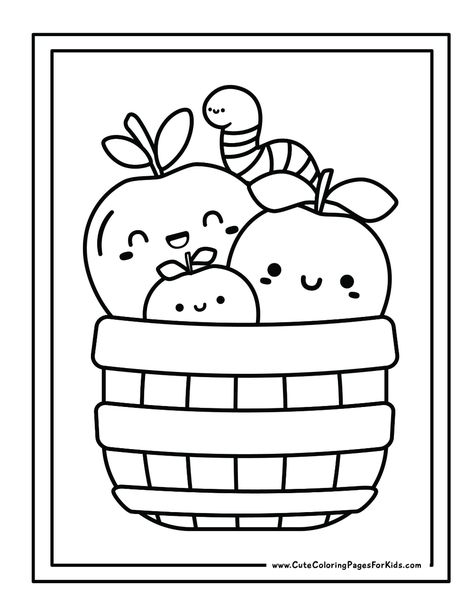 Apple Coloring Pages (Free Printables) - Cute Coloring Pages For Kids Apple Coloring Pages For Kids, Apple Coloring Page Free Printable, Apple Coloring Sheet, Basket Coloring Page, Apple Coloring Page, September Coloring Pages, Cute Coloring Sheets, Kids Colouring Printables, Fall Coloring Pages For Kids