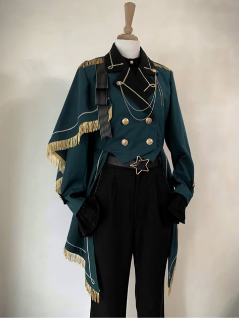 Unisex Royal Outfit, Cool Suit Designs, Green Prince Outfit, Fontaine Clothes, Prince Outfit Ideas, Dark Prince Outfit, Princely Outfit, Fantasy Prince Outfit, Ouji Outfit