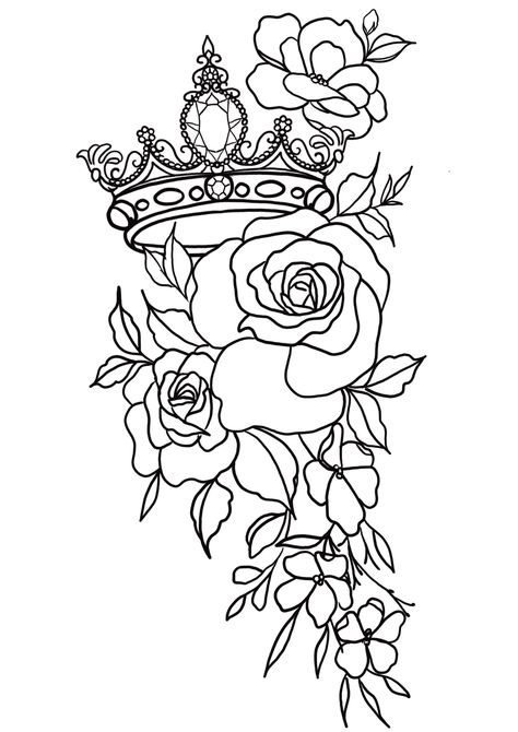 Floral Lioness Tattoo For Women, Crown Shoulder Tattoos For Women, Crown Tattoo Design For Women Queens, Crown And Flowers Tattoo, Crown Flower Tattoo, Crown And Roses Tattoo, Crown With Flowers Tattoo, Princess Tiara Tattoo, Flower Crown Tattoo