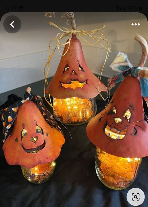 Fall Gourds, Halloween Gourds, Halloween Wood Crafts, Gourds Birdhouse, Hand Painted Gourds, Carnival Glass Bowls, Gourds Crafts, Painted Gourds, Friday Afternoon