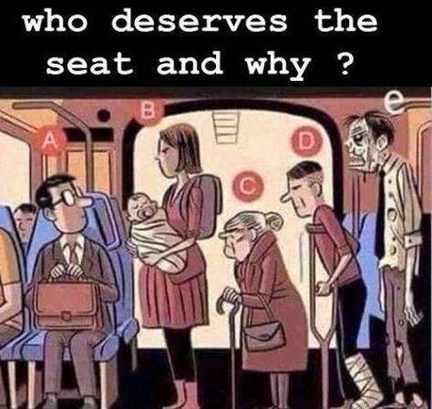 Who deserves the seat and why? Picture Puzzles Brain Teasers, Maths Riddles, Logic Puzzles Brain Teasers, Brain Riddles, Thinking Mind, Logic Problems, Brain Teasers Riddles, Funny Puzzles, Test For Kids