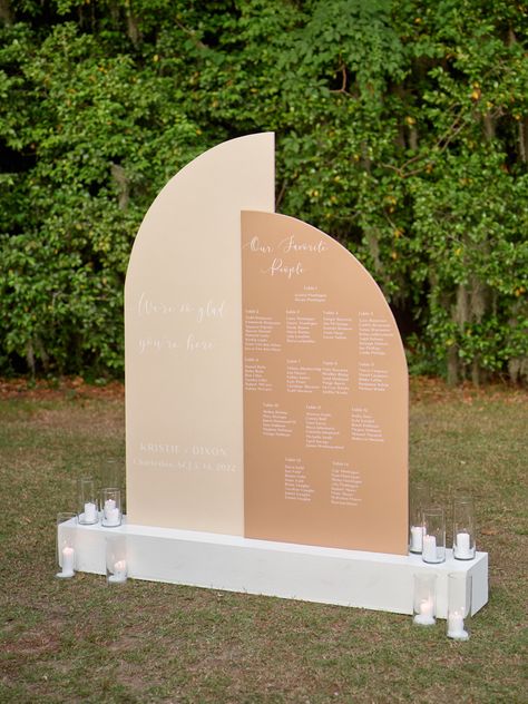 Half Arch Wedding Sign, Half Arch Wedding, Seating Chart Floral, Legare Waring House Wedding, Half Arch, Wedding Welcome Board, Wooden Arch, Arch Wedding, Board Display