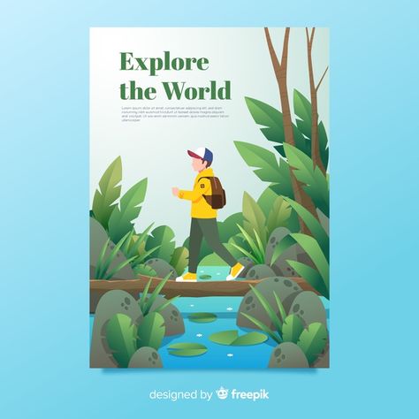 Beautiful nature and travel poster templ... | Free Vector #Freepik #freevector #freebanner #freebrochure #freeflyer #freeposter Poster About Nature, Nature Poster Design, Illustration Design Graphique, Poster Template Free, Poster Nature, Nature Poster, Desain Editorial, Flat Design Illustration, Event Poster Design