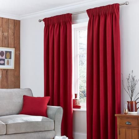 Harris Red Thermal Pencil Pleat Curtains Kitchen Blinds Modern, Red Curtains Living Room, Curtains Inspiration, Diy Window Blinds, Ikea Blinds, Curtain Inspiration, Patio Blinds, Pencil Pleat Curtains, Red Space