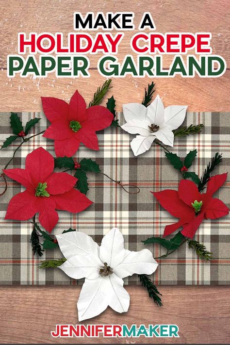 Crepe Paper Garland, Paper Poinsettia, Craft Paint Storage, Scrapbook Paper Storage, Garland For Christmas, Jennifer Maker, Snowflake Cutouts, Scrapbook Organization, Gift Bags Diy