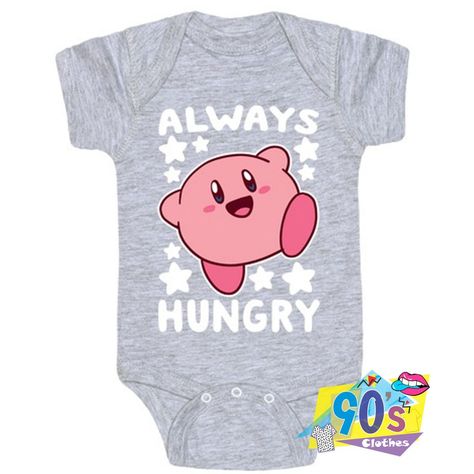 Always Hungry Kirby Funny Onesie Kirby Funny, Funny Onesie, Baby Birthday Gift, 90s Clothes, Cotton Baby Clothes, Future Mommy, Baby Birthday Gifts, Funny Onesies