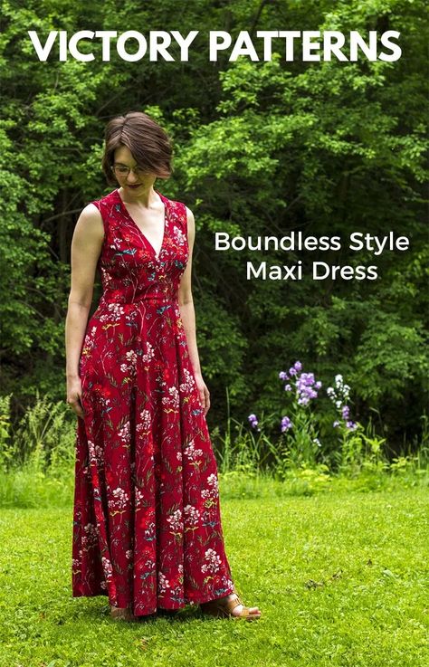 The Boundless Style Maxi Dress: Lady in Red | Sie Macht Maxi Dress Free Pattern, Maxi Dress Sewing Pattern Free, Maxi Dress Pattern Free, Maxi Dress Sewing Patterns, Maxi Dress Patterns Free, Maxi Dress Sewing Pattern, Dress Paterns, Boho Dress Pattern, Full Maxi Dress