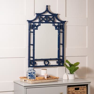 Pagoda Mirror, Blue Bamboo, Chinoiserie Motifs, Chinese Chippendale, Bamboo Mirror, Chic Mirror, Mirror Store, Chinoiserie Wall, Blue Mirror