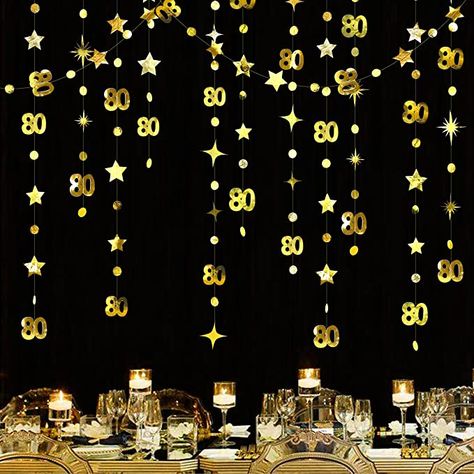 Amazon.com: Gold 80th Birthday Decorations Number 80 Circle Dot Twinkle Star Garland Metallic Hanging Streamer Bunting Banner Backdrop 80 Year Old Birthday Eighty Party Supplies : Everything Else 55th Birthday Decorations, 65 Birthday Decorations, 80th Birthday Banner, 70th Birthday Banner, 70th Birthday Parties Decorations, 80th Birthday Party Decorations, 80th Birthday Decorations, 70th Birthday Decorations, Birthday Decorations For Men