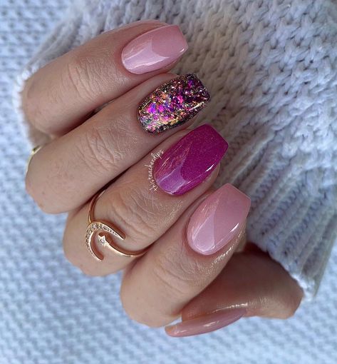 Pink Bling Nails, Fall Gel Nails, Pink Nail Art, Colorful Nail Designs, Nail Designs Glitter, Dip Powder Nails, Dipped Nails, Dip Powder, Bling Nails