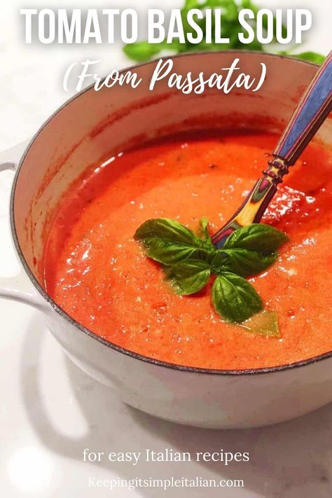 This Italian style tomato basil soup is ready in under 30 minutes and has so much flavor. It is creamy, tasty and perfect for any season. Italian Tomato Soup, Quick Tomato Soup, Best Tomato Soup, Homemade Tomato Soup, Tomato Soup Homemade, Tomato Puree, Basil Soup, Creamy Tomato Soup, Italian Recipes Easy