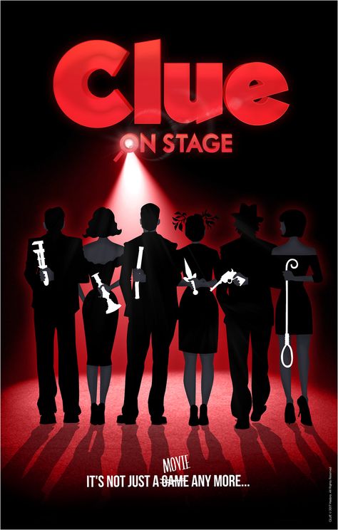 Clue The Play Set Design, Mystery Poster Design, Detective Poster Design, Clue Posters, Clue Movie Aesthetic, Cluedo Aesthetic, Clue Photoshoot, Clue On Stage, Clue Poster