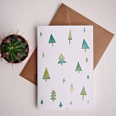 Watercolor Christmas Trees, Watercolour Trees, Painted Cards, Watercolour Card, Watercolor Christmas Tree, Christmas Card Inspiration, Christmas Card Art, Watercolor Tree, Little Christmas Trees