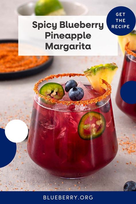 Pineapple Margarita Recipe, Party Punches, Blueberry Margarita, Blueberry Cocktail, Adult Beverages Recipes, Pineapple Margarita, Jalapeno Margarita, Pineapple Chunks, Lemon Drink