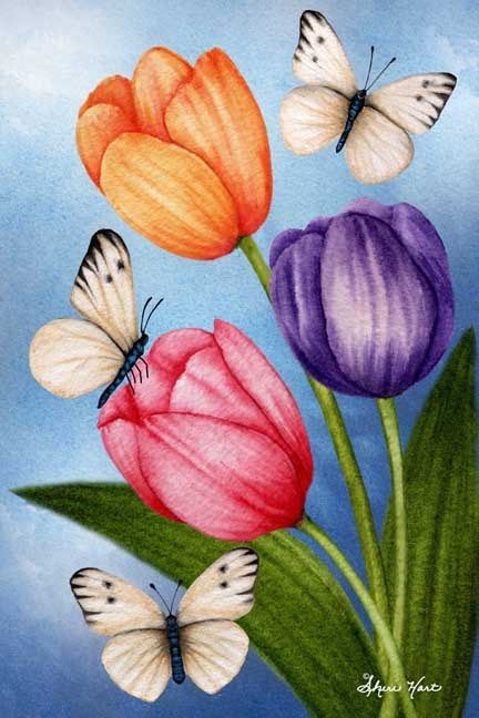 Fabric Paint Designs Creative, Student Exhibition, Youtube Ideas, Butterfly Art Painting, Tulip Painting, Tulips Art, Flower Art Drawing, Flower Painting Canvas, Easy Canvas