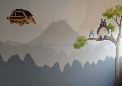 Studio Ghibli Baby Room, Studio Ghibli Nursery, Totoro Bedroom, Ghibli Nursery, Nerdy Nursery, Totoro Nursery, Murals Bedroom, Totoro Characters, Nursery Wall Painting