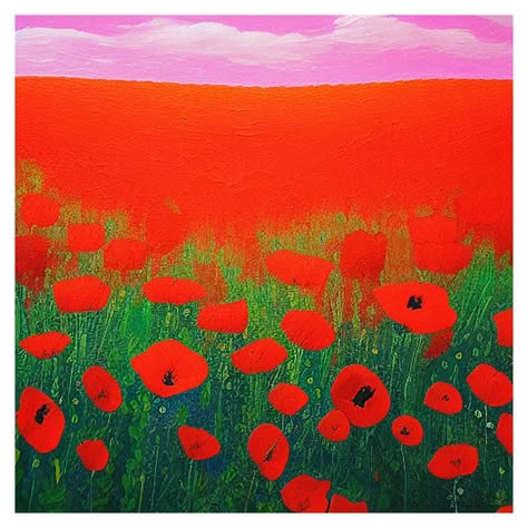 Poppy Landscape, Poppy Fence Mural, Red Poppy Illustration, Poppy Field Illustration, Poppy Field Painting Acrylics, Poppy Field Painting, Flanders Field Poppies, Collaborative Art Projects, Poppy Art