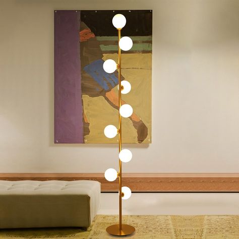 Modern LED Gold 9-Light Tree Floor Lamp White Glass Globe Time Installation, Floor Lamp For Living Room, Corner Floor Lamp, Light Tree, Creative Flooring, Tree Floor Lamp, Corner Lamp, Unique Floor Lamps, Gold Floor Lamp