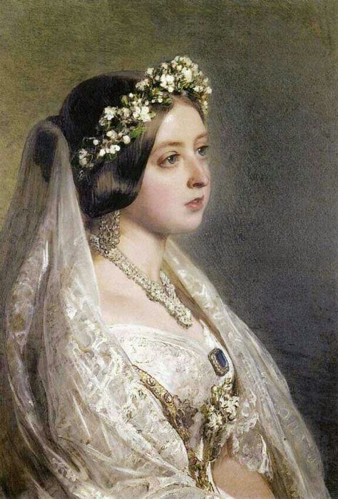 Wedding Day. Queen Victoria Flowers In Her Hair, A Wedding Dress, Queen Victoria, Her Hair, Tiara, Veil, A Wedding, A Woman, Queen