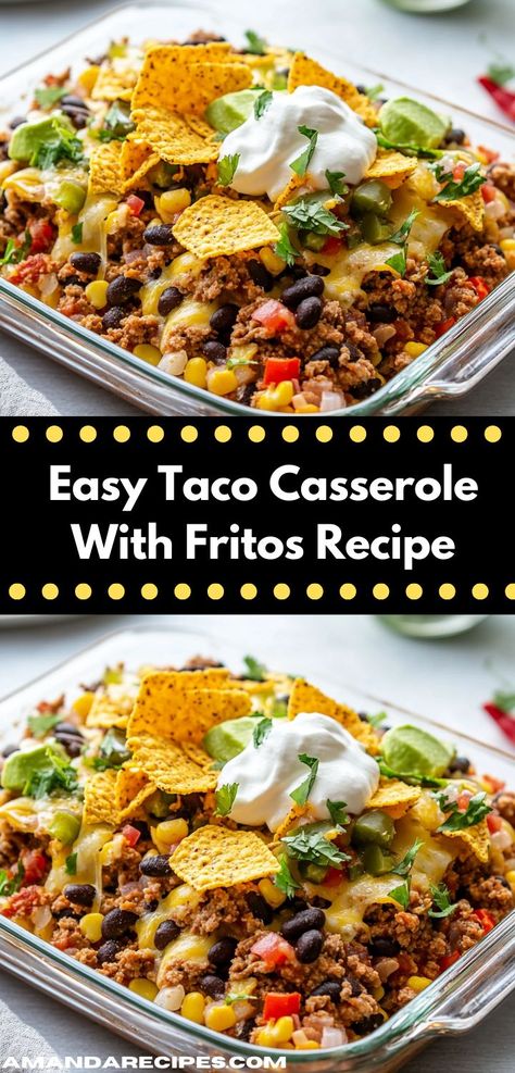 Looking for easy dinner ideas that don’t skimp on taste? Try the Easy Taco Casserole with Fritos, a one-pan wonder that delivers bold flavors and effortless prep, making it an ideal choice for weeknight feasts. Taco Casserole With Corn Chips, Frito Bake Casserole, Frito Recipes Easy Dinners, Fritos Taco Bake, Frito Casserole Beef, Easy Taco Casserole Bake, Recipes With Fritos, Frito Taco Casserole, Taco Casserole With Doritos