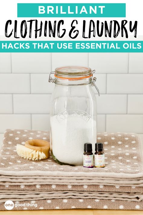 These clever laundry hacks share a common powerful ingredient! From eliminating odors to refreshing clothes in a hurry, find out just how useful essential oils can be when it comes to doing laundry! #essentialoils #laundryhacks Homemade Linen Spray, Diy Fabric Softener, Essential Oils For Laundry, Homemade Fabric Softener, Clean Baking Pans, Cleaning Painted Walls, Homemade Laundry Detergent, Homemade Laundry, Homemade Cleaning