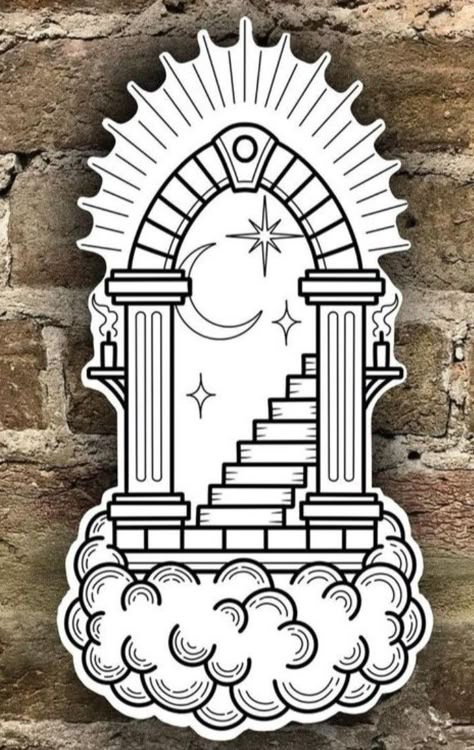 Stairs Tattoo, Gates Of Heaven Tattoo, Stairway To Heaven Tattoo, Traditional Tattoo Outline, Traditional Tattoo Inspiration, Heaven Tattoos, Traditional Tattoo Sleeve, 4 Tattoo, Flash Tattoo Designs