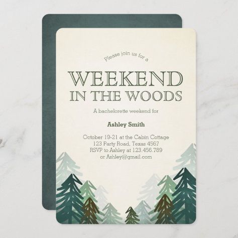 Weekend in the Woods Bachelorette Party Getaway Invitation Woods Bachelorette Party, Forest Gender, Forest Invitation, Bachelorette Weekend Itinerary, Bachelorette Party Weekend, Bachelorette Invitations, Bachelorette Party Invitations, Bachelorette Weekend, Forest Wedding