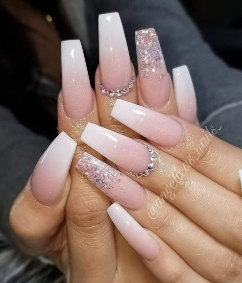 Matte Acrylic Nails, Nails With Glitter, Makeup Tip, Ombre Acrylic Nails, White Acrylic Nails, Nails Prom, Blue Nail, Unique Acrylic Nails, Pink Acrylic Nails