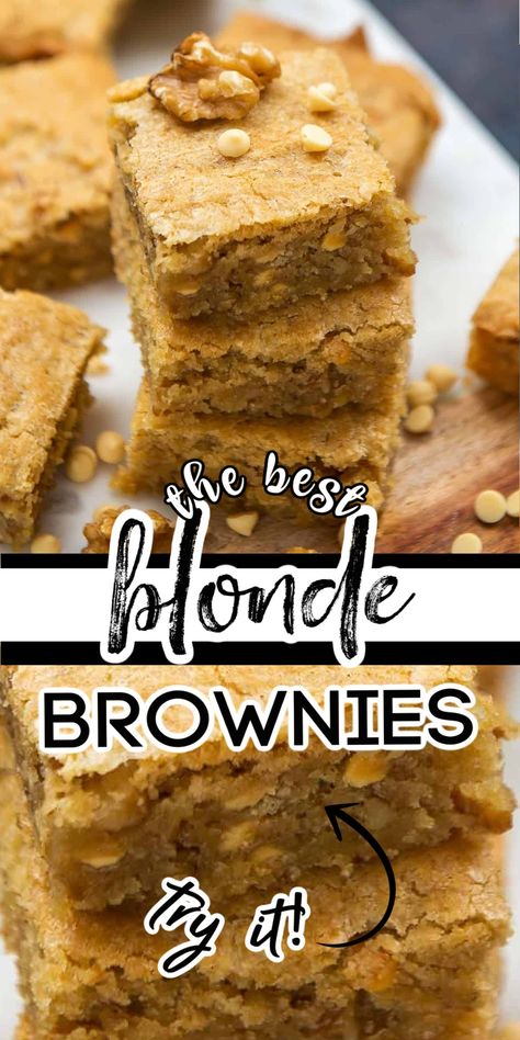 Thick And Chewy Blondies, Recipe For Blonde Brownies, Blonde Brownie Recipes, Blonde Brownie Bites, Blondie Bites Recipe, Chewy Blondie Brownies, Walnut Blondies Recipe, Best Blondies Recipe Blonde Brownies, Peanut Butter Blondes