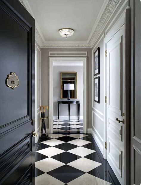 Checkered Flooring, Decoration Hall, Bathroom Mirror Design, Lift Lobby, Bra Tips, Hotel Floor, Floor Tile Design, Black And White Interior, Foyer Design