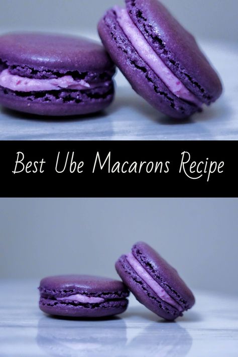 Ready to conquer the art of French baking? Kim's Eatery's Ube French Macaron recipe is your ticket to success! Follow our step-by-step instructions to create these exquisite treats with their signature crisp exterior and soft, flavorful filling. Elevate your dessert game and impress your loved ones with your newfound skills. Visit Kim's Eatery's website for the full recipe. Ube Macaroons Recipe, Ube Coconut Macaroons, Ube Desserts Recipes Easy, Ube Macarons Recipe, Ube Cupcakes Moist Recipe, Ube Powder Recipes, Ube Macarons, Ube Cupcake Recipe, Ube Dessert Recipe