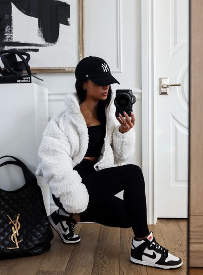 miamiamine on LTK Dunk High Outfit, January Mood, Airport Outfit Winter, Panda Outfit, January Outfits, Dunk Outfit, Basketball Game Outfit, Mia Mia Mine, Dunks Outfit