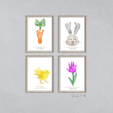 Baby Easter Crafts, Easter Handprint Crafts, Easter Handprint, Baby Art Crafts, Easter Canvas, Easter Paintings, Footprint Craft, Bunny Carrot, Baby Art Projects