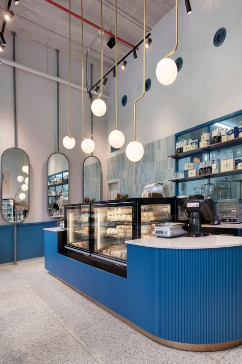 Dream Bakery, Pie Pastry, Patisserie Design, Bakery Shop Design, Study Cafe, Bakery Store, Bakery Interior, Blue Interior Design, Bakery Decor