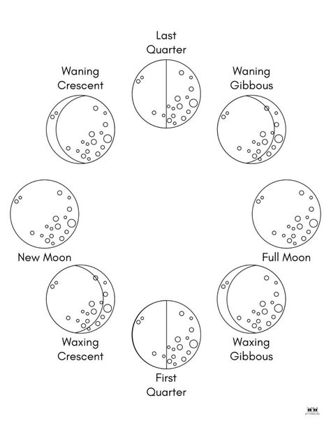 Print these moon coloring pages and templates, including moon phases, to help entertain and educate your little ones. Print from home. 100% FREE! Moon Phases Coloring Page, Moon Phase Coloring Page, Full Moon Coloring Pages, Moon Phase Stencil, The Moon Coloring Page, Moon Phase Template, Moon Coloring Pages, Page Template, Space And Astronomy