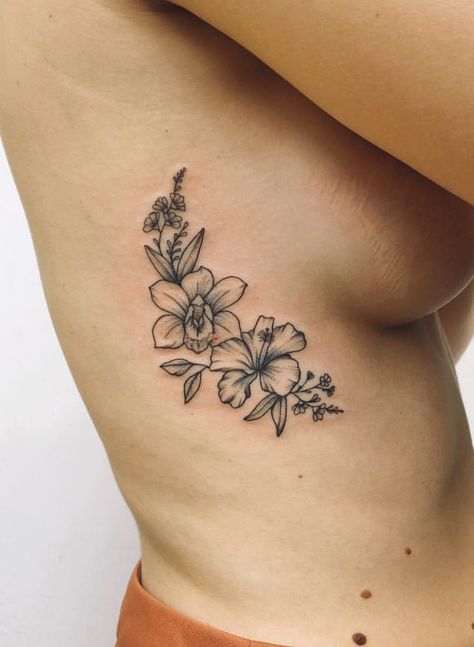 Aloe Vera Tattoo, Cute Meaningful Tattoos, Orchid Flower Tattoos, Plant Tattoos, Flower Tattoo On Ribs, Plumeria Tattoo, Hibiscus Flower Tattoos, Tattoos On Side Ribs, Rib Tattoos For Women