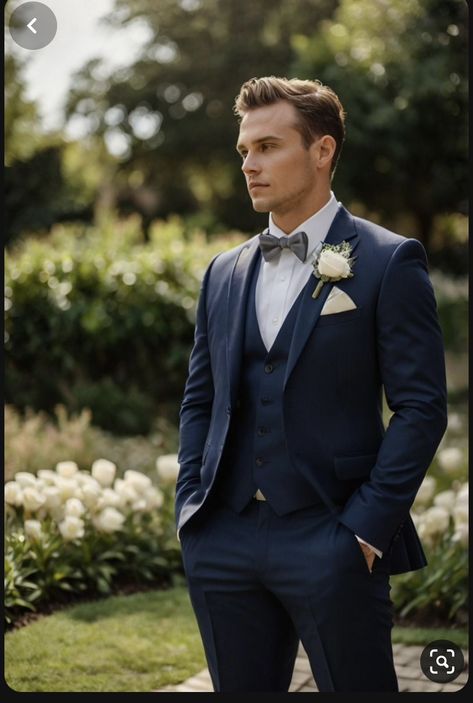 Wedding Suit Men Blue, Mens Tuxedo Wedding Blue, Tuxedo Groom Wedding, Men Wedding Outfit Blue, Men's Suit For Wedding, White And Blue Groom Suit, Bow Tie Suits Men, Mens Wedding Suits Blue, Classic Tuxedo Wedding