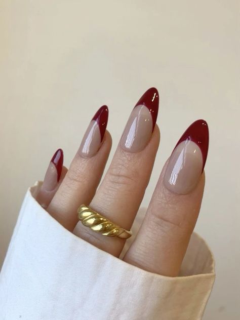 Stay polished with 30 Burgundy French Tip Nail Ideas for a Stylish 2024 Look! These designs take classic French tips and refresh them with bold burgundy hues, creating the perfect blend of elegance and trendiness for a standout manicure. 💅🌟 #BurgundyFrenchTips #NailInspo #ChicNails #StylishNails #NailFashion #TrendyNailDesigns #NailGoals #NailArt Deep Red French Tip Nails Almond, Deep Red French Tip, Deep Red French Tip Nails, Red Tips Nails, Red Brown Nails, Nail Painting Ideas, French Tip Red, Detail Nails, Nails Red French