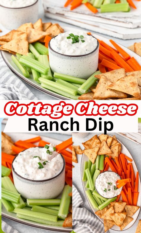 Looking for a delicious and healthy snack? This Cottage Cheese Ranch Dip is the perfect high-protein, low-calorie dip made with simple ingredients! Creamy, flavorful, and versatile, it’s great for game day, snack time, or meal prep. Pair it with fresh veggies, chips, or use it as a spread for wraps. Save this easy dip recipe for your next party or after-school snack! High Protein Cottage Cheese Ranch Dip, Ww Veggie Dip, High Protein Low Calorie Dips, Protein Ranch Dip, Low Calorie Spreads, High Protein Dip For Veggies, High Protein Ranch Dip, High Protein Chip Dip, High Protein Veggie Dip