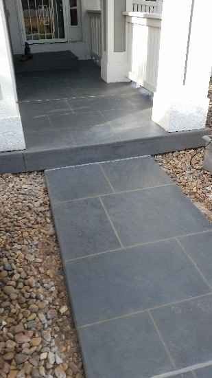 Limestone Patio, Garden Slabs, Slate Patio, Paving Design, Concrete Patios, Patio Slabs, Front Gardens, Garden Tiles, Exterior Stairs