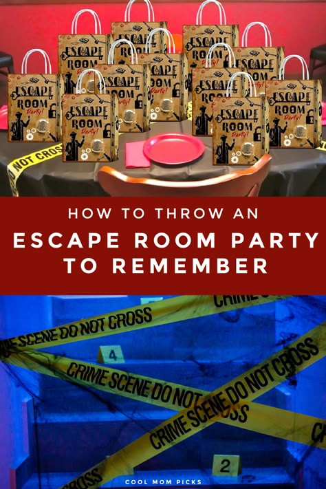 If you want to throw an escape room party at home for the kids, check out our amazing ideas for escape room party invitations, foods, activities, and goodie bag favors. It's going to be one amazing party!  #escaperoom #birthdayparty #partythemes #kidsparty #parentingtips Escape Room Party Food Ideas, Escape Room Dinner Party, Escape Room At Home For Kids, Diy Escape Room Birthday Party, Clue Themed Birthday Party Decorations, Escape Room Birthday Party Favors, Escape Room Themed Party, Escape Room Decoration Ideas, Clue Birthday Party Ideas