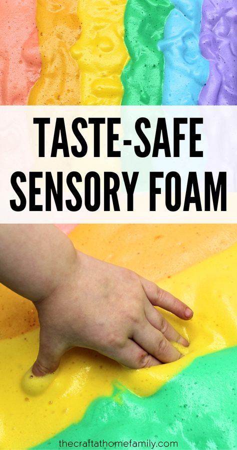 One Year Old Science Activities, Rainbow Foam Sensory Play, Sensory Table Ideas For One Year Olds, Sensory Activities Edible, Taste Safe Paint For Babies, Rainbow Crafts For One Year Olds, Edible Foam For Babies, Sensory Table For One Year Old, Taste Safe Foam