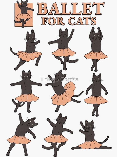 Dancing Cat Tattoo, Cats Dancing Tattoo, Dancing Cat Drawing, Dancing Animals Illustration, Yoga Cat Illustration, Ballet Cat Illustration, Ballet Designs, Dancing Cat, Cat Character