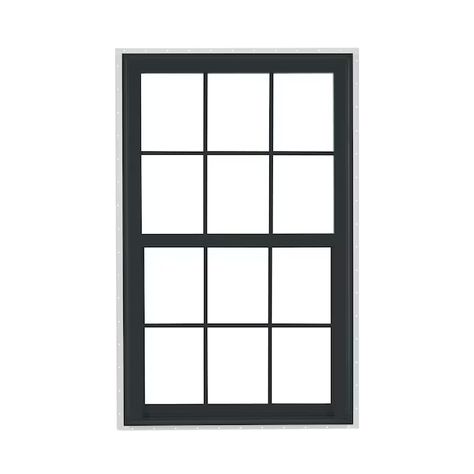 RELIABILT 150 Series New Construction 35-1/2-in x 47-1/2-in x 3-1/4-in Jamb Black Vinyl Low-e Single Hung Window with Grids Half Screen Included in the Single Hung Windows department at Lowes.com Single Hung Window, Half Screen, Single Hung Windows, Block And Tackle, Tiny Bathroom, Window Installation, Black Exterior, White Interior, Black Vinyl