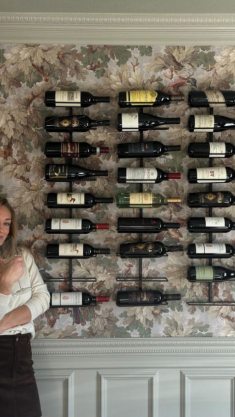 A wall of wine. What a beautiful thing. This was one of the first things I added to my house 5 years ago. I scoured stores looking for… | Instagram Wine Bottles Wall, In Home Wine Bar, Wine Wall In Pantry, House Wine Bar Design, Dining Room Wine Rack, Wine Accent Wall, Wine Cellar Aesthetic, Wine Fridge Ideas, Wine Bar Interior Design