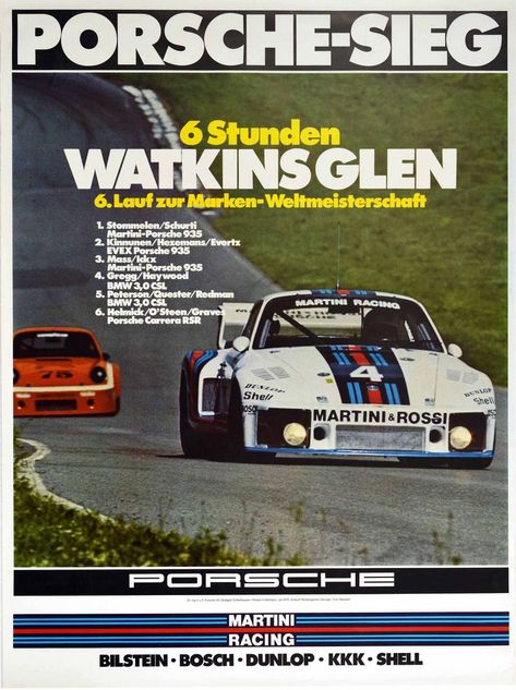 Porsche 935 Martini, Martini Racing Porsche, Sport Posters, Porsche Factory, Vintage Racing Poster, Porsche 935, Porsche Motorsport, Cool Car Drawings, Watkins Glen