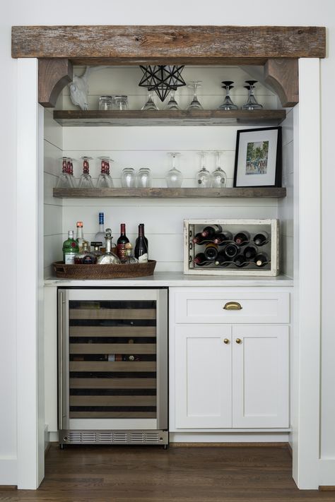 Greg House, Kitchenette Ideas, Basement Kitchenette, Bar Sala, Small Basement, Herringbone Backsplash, Farmhouse Shelves, Rustic Floating Shelves, Basement House